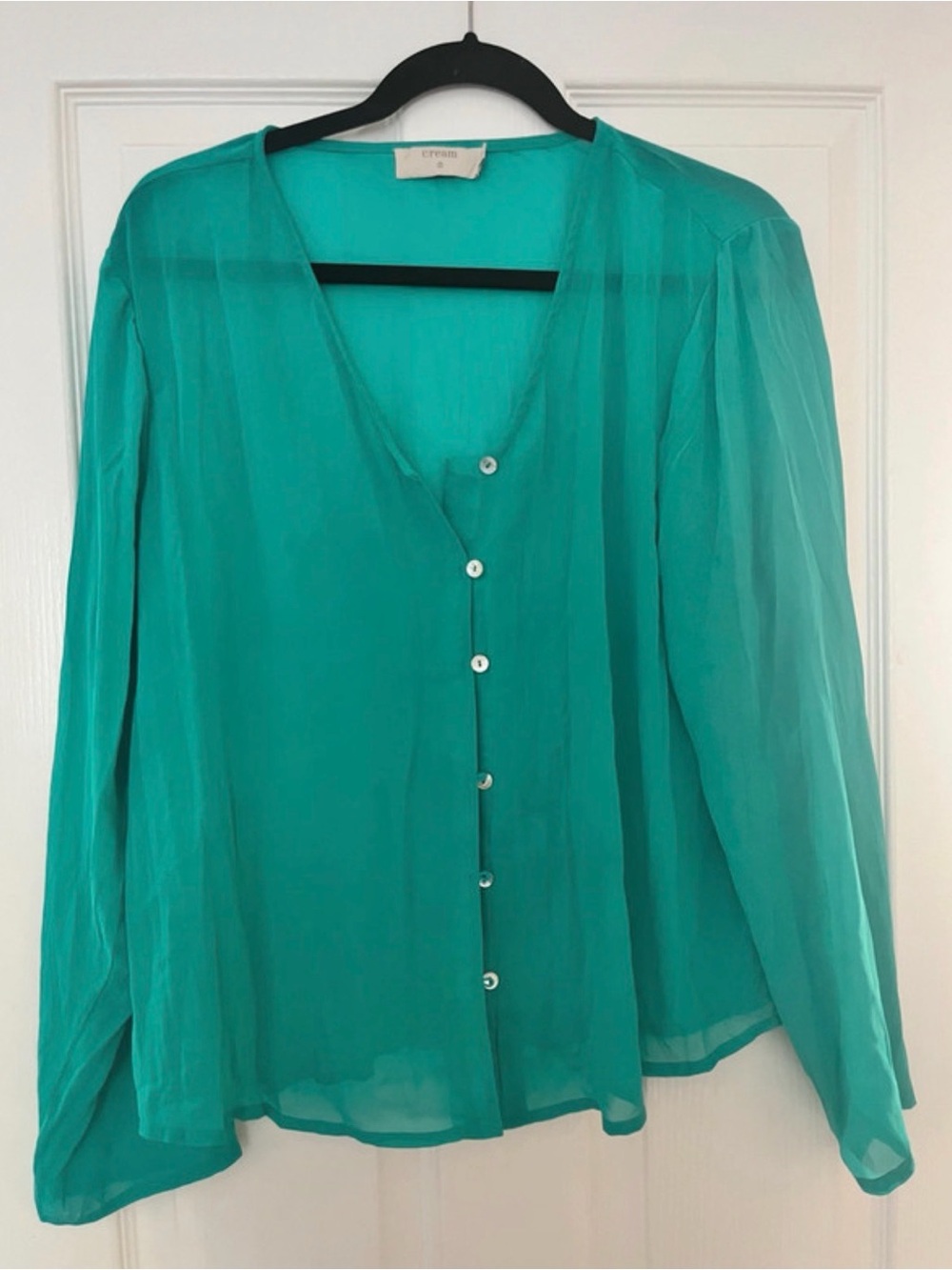 Sheer Teal Button-Front Blouse by Cream